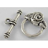 Tibetan Style Toggle Clasps, Lead Free and Cadmium Free, Antique Silver, Flower: 18x19mm, Bar: 4x24mm, Hole: 2mm(LF0026Y)