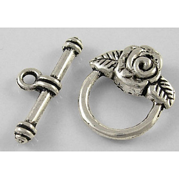 Tibetan Style Toggle Clasps, Lead Free and Cadmium Free, Antique Silver, Flower: 18x19mm, Bar: 4x24mm, Hole: 2mm