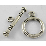 Tibetan Style Alloy Toggle Clasps, Antique Silver, Lead Free and Cadmium Free, Ring: 15x12mm, Bar: 18.5x3.5mm, Hole: 2mm(LF0161Y)