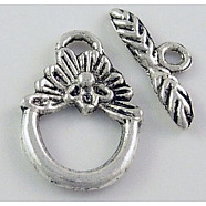 Tibetan Silver Toggle Clasps, Lead Free and Cadmium Free, Flower, Antique Silver, 16mm, Hole: 2mm(A0122Y)