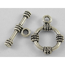 Tibetan Style Alloy Toggle Clasps, Cadmium Free & Nickel Free & Lead Free, Ring, Antique Silver, Ring: 19x15mm, Bar: 20x3mm, Hole: 2mm, 2Pcs/set(LF0141Y-NF)