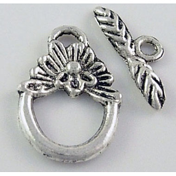 Tibetan Silver Toggle Clasps, Lead Free and Cadmium Free, Flower, Antique Silver, 16mm, Hole: 2mm