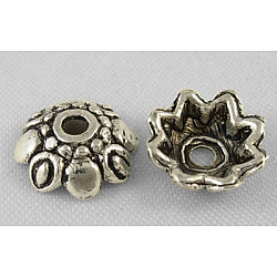 Tibetan Style Alloy Bead Caps, Lead Free and Cadmium Free, Antique Silver, 9x3mm, Hole: 2mm(LF0370Y)