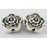 Tibetan Style Alloy Beads, Lead Free & Cadmium Free & Nickel Free, Flower, Great for Mother's Day Gifts making, Antique Silver, 7x4mm, Hole: 1mm(LF0590Y-NF)