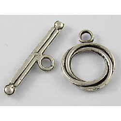 Tibetan Style Alloy Toggle Clasps, Lead Free, Cadmium Free and Nickel Free, Ring, Antique Silver, Ring: about 13mm wide, 17mm long, Bar: about 3mm wide, 24mm long, hole: 2mm(LF0539Y-NF)