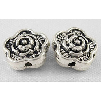 Tibetan Style Alloy Beads, Lead Free & Cadmium Free & Nickel Free, Flower, Great for Mother's Day Gifts making, Antique Silver, 7x4mm, Hole: 1mm