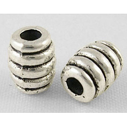 Tibetan Style Alloy Beads, Lead Free & Cadmium Free, Barrel, Antique Silver, 7x5.5mm, Hole: 2mm(LF0628Y)
