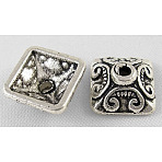 Tibetan Style Alloy Caps, Square, Cadmium Free & Nickel Free & Lead Free, Antique Silver, 10x10x5mm, Hole: 2mm(LF0893Y-NF)