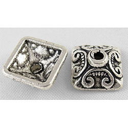 Tibetan Style Alloy Caps, Square, Cadmium Free & Nickel Free & Lead Free, Antique Silver, 10x10x5mm, Hole: 2mm(LF0893Y-NF)
