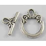 Tibetan Style Alloy Toggle Clasps, Lead Free and Cadmium Free, Ring, Antique Silver, Ring: about 14mm wide, 20mm long, Bar: about 9mm wide, 17mm long, hole: 2.5mm(LF1009Y)