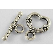 Tibetan Style Toggle Clasps, Cadmium Free & Lead Free, Heart, Antique Silver, 18.5x14mm, Hole: 3mm(LF1086Y)