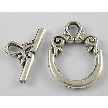 Tibetan Style Alloy Toggle Clasps, Lead Free and Cadmium Free, Ring, Antique Silver, Ring: about 14mm wide, 20mm long, Bar: about 9mm wide, 17mm long, hole: 2.5mm