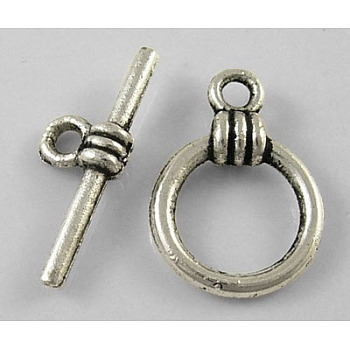 Tibetan Style Toggle Clasps, Ring, Cadmium Free & Nickel Free & Lead Free, Antique Silver, 15x11mm, Hole: 2mm