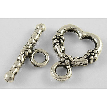 Tibetan Style Toggle Clasps, Cadmium Free & Nickel Free & Lead Free, Heart, Antique Silver, 18.5x14mm, Hole: 3mm