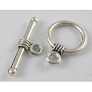Tibetan Style Alloy Toggle Clasps, Lead Free, Cadmium Free and Nickel Free, Ring, Antique Silver, Ring: 11mm wide, 16mm long, Bar: 19mm long, hole: 1.5mm(LF1184Y-NF)