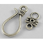 Tibetan Style Hook and Eye Clasps, Lead Free and Cadmium Free, teardrop, Antique Silver, 24x11x14mm, Hole: 3.5mm(LF1278Y)