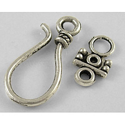 Tibetan Style Hook and Eye Clasps, Lead Free and Cadmium Free, teardrop, Antique Silver, 24x11x14mm, Hole: 3.5mm(LF1278Y)