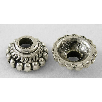 Tibetan Style Alloy Caps, Cadmium Free & Nickel Free & Lead Free, Antique Silver, 8x3mm, Hole: 2mm