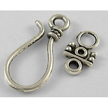 Tibetan Style Hook and Eye Clasps, Lead Free and Cadmium Free, teardrop, Antique Silver, 24x11x14mm, Hole: 3.5mm