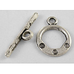Tibetan Style Toggle Clasps, Lead Free & Cadmium Free & Nickel Free, Ring, Antique Silver, Ring: about 13.5mm wide, 17.5mm long, Bar: about 23mm long, hole: 2mm(LF1309Y-NF)