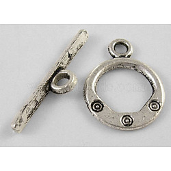 Tibetan Style Toggle Clasps, Lead Free & Cadmium Free & Nickel Free, Ring, Antique Silver, Ring: about 13.5mm wide, 17.5mm long, Bar: about 23mm long, hole: 2mm(LF1309Y-NF)