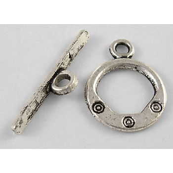 Tibetan Style Toggle Clasps, Lead Free & Cadmium Free & Nickel Free, Ring, Antique Silver, Ring: about 13.5mm wide, 17.5mm long, Bar: about 23mm long, hole: 2mm