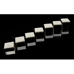 Ring Display, Acrylic, with Wool Cover, Cuboid, Clear and White, about 30mm wide, 30mm long, 30~60mm high, about 7pcs/set(A2CEY021)