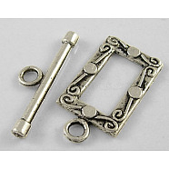 Tibetan Style Alloy Toggle Clasps, Rectangle, Antique Silver, Rectangle: 20x11.5mm, Bar: 22x5mm, Hole: 2.5mm(LF5079Y-NF)