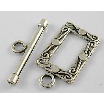 Tibetan Style Alloy Toggle Clasps, Rectangle, Antique Silver, Rectangle: 20x11.5mm, Bar: 22x5mm, Hole: 2.5mm