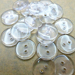 Lucid Round 2-hole Shirt Button, Resin Button, Clear, about 13mm in diameter, hole: 1.5mm, about 1000pcs/bag(BRB1B3G)