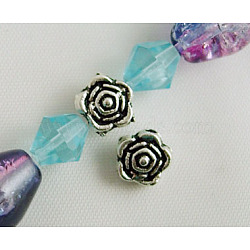 Tibetan Silver Beads, Flower, Great for Mother's Day Gifts making, Antique Silver, Lead Free & Nickel Free & Cadmium Free, about 6.5mm in diameter, hole: 1mm(AB458-NF)