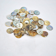 Pearl Oyster Shell Buttons, Flat Round, about 15mm in diameter, hole: 2mm, about 1000pcs/bag(NNA0VFN)