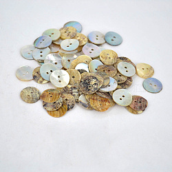 Pearl Oyster Shell Buttons, Flat Round, about 15mm in diameter, hole: 2mm, about 1000pcs/bag(NNA0VFN)