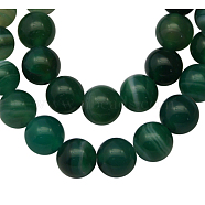 Natural Striped Agate/Banded Agate Beads Strands, Round, Dyed, Green, Size: about 6mm in diameter, hole: 1mm, 63pcs/strand, 15.5 inch(AGAT-6D-5)