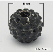 Metal Alloy Rhinestones Beads, Round, Black, Size: about 10mm in diameter, hole: 2mm(ALRI-B032-2)