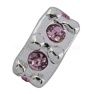 Alloy Rhinestone European Beads, Large Hole Beads, Hexagon, Platinum, Pink, 5.5x10.5mm, Hole: 4.5mm(ALRI-H031-6)
