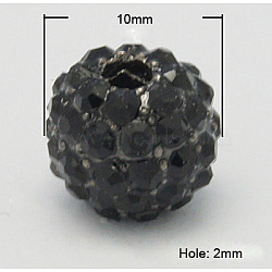 Metal Alloy Rhinestones Beads, Round, Black, Size: about 10mm in diameter, hole: 2mm(ALRI-B032-2)