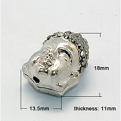 Platinum Alloy Rhinestone Beads, Grade A, Buddha Head, Hematite, 18x13.5x11mm, Hole: 2mm(ALRI-H169-2)