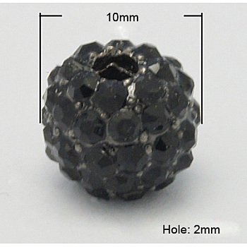 Metal Alloy Rhinestones Beads, Round, Black, Size: about 10mm in diameter, hole: 2mm