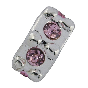 Alloy Rhinestone European Beads, Large Hole Beads, Hexagon, Platinum, Pink, 5.5x10.5mm, Hole: 4.5mm