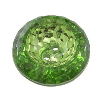 2-Hole Acrylic Faceted Flat Round Sewing Buttons, Sea Green, about 25mm in diameter, 9mm thick, hole: 2.2mm