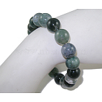 Gemstone Bracelet, Moss Agate, about 5.2cm inner diameter, Bead: 10mm in diameter, 19pcs/Strand(B073-5)