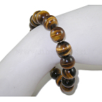 Gemstone Bracelet, Tiger Eye, about 5.2cm inner diameter, Bead: 10mm in diameter, 19pcs/Strand(B073-7)