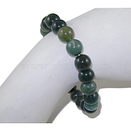 Natural Moss Agate Beaded Stretch Bracelets, Round, 2 inch(5.2cm), Bead: 8mm(B072-5)