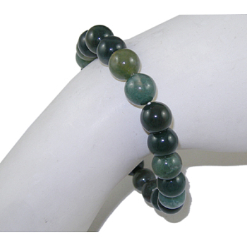 Natural Moss Agate Beaded Stretch Bracelets, Round, 2 inch(5.2cm), Bead: 8mm