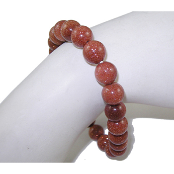 Synthetic Goldstone Beaded Stretch Bracelets, Round, 2 inch(5.2cm), Bead: 8mm