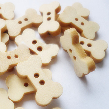 Cartoon Bone Buttons with 2-Hole, Wooden Buttons, Blanched Almond, about 18mm long, 10mm wide, 100pcs/bag