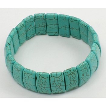 Gemstone Bracelet, Turquoise, about 62mm inner diameter, Bead: about 22mm wide, 10mm long