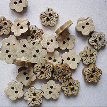 Blossom Buttons for Kids, Coconut Button, Tan, about 10mm in diameter