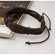 Cord Bracelets, with Waxed Cotton Cord and PU Leather, Coconut Brown, 55mm(BJEW-H312-3)